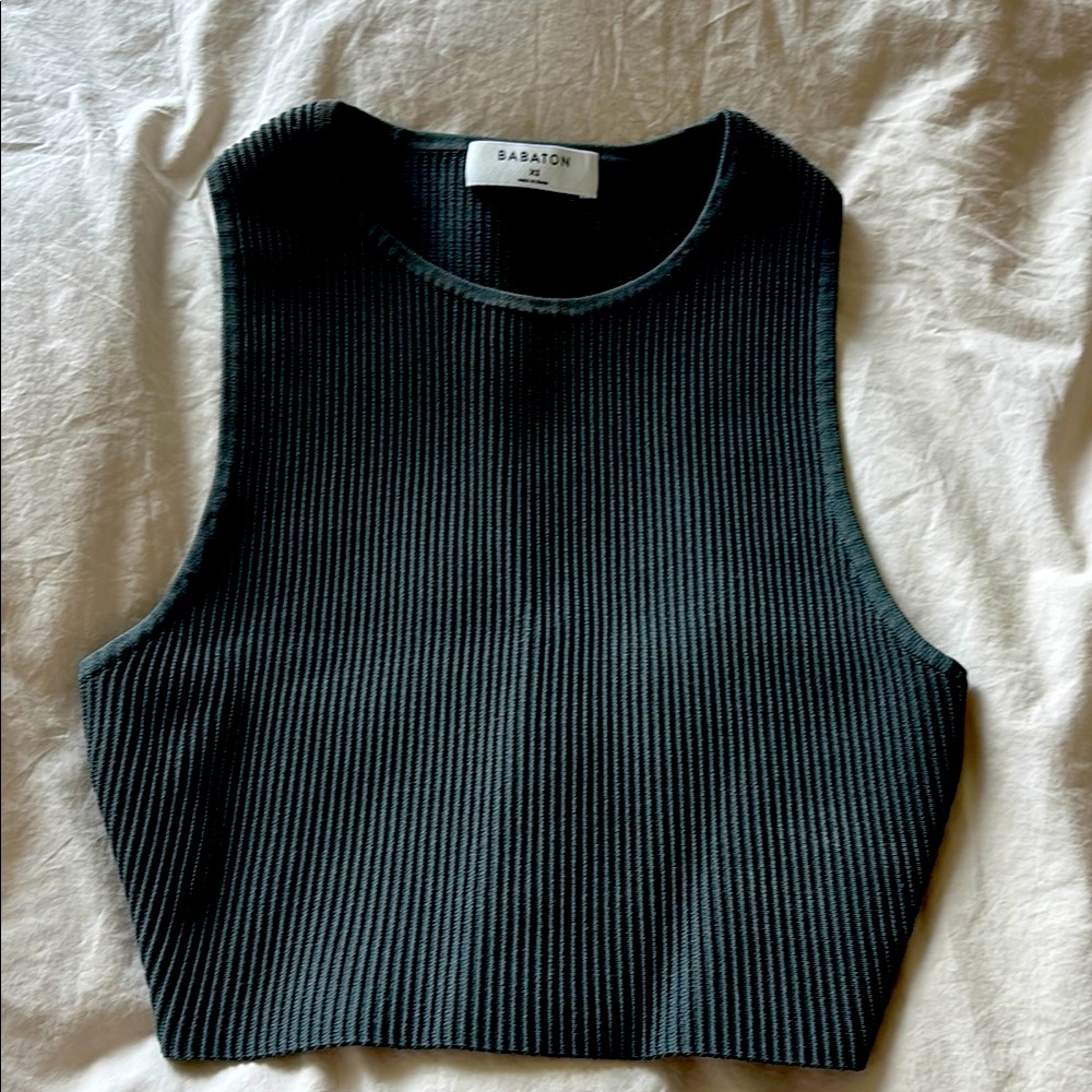 Babaton Green Ribbed Crop Tank Top